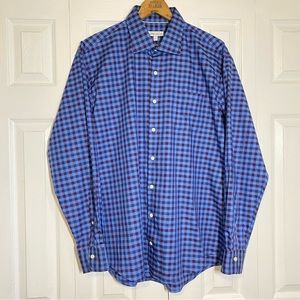 Peter Millar Button Up Shirt Woodly Check Stretch Alpine Blue XL